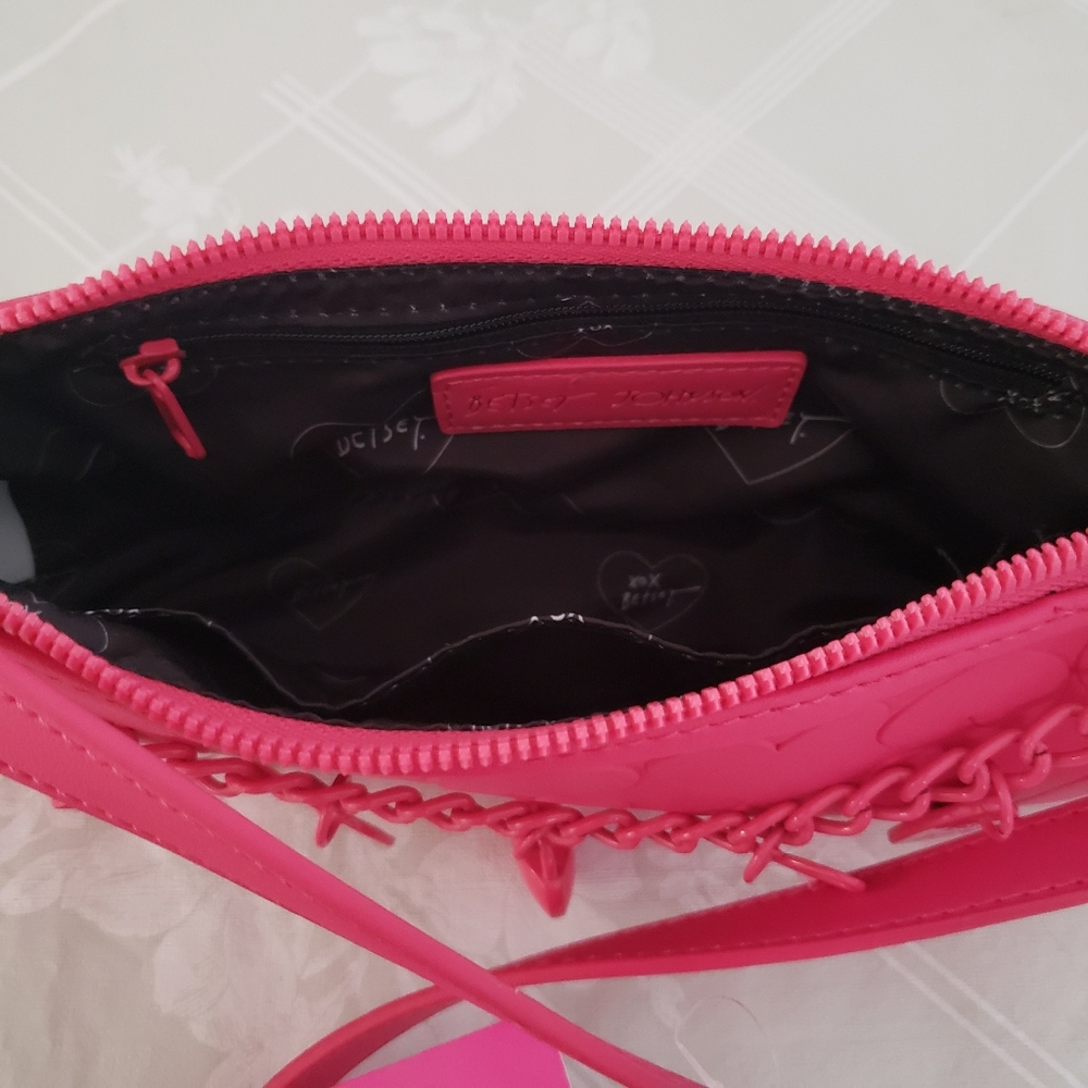 Betsey‎ Johnson Pink Fushia XOASHTAN Bow Charm Shoulder Crossbody Bag Heart NWT - Picture 10 of 16